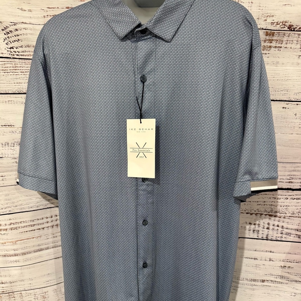 Ike Behar Pro Essentials Blue/White Patterned Button Down Shirt NWT
